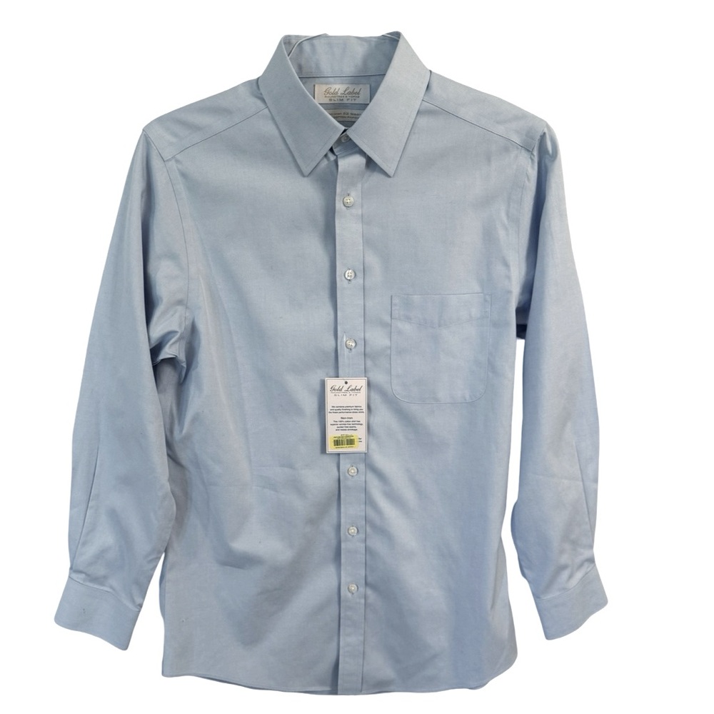 ROUNDTREE & YORKE Pinpoint Cotton Blue Button Down Shirt 100% Cotton